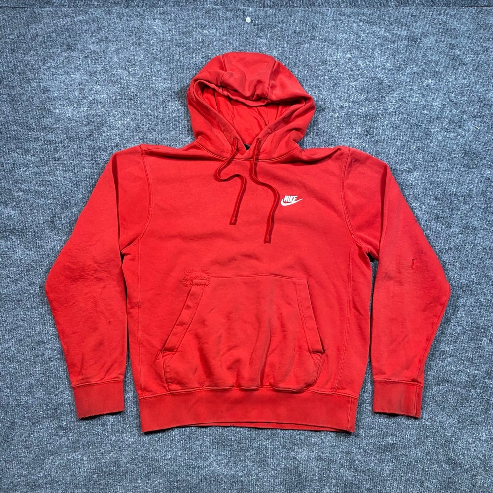 Nike Sportswear Club Fleece Hoodie Red Mens Small BV2654-657 Distressed